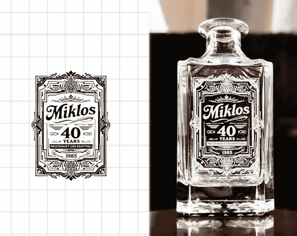 Ablauf einer Sofortgravur: Beratung, Design, Gravur, Fertigstellung Visualisierung der Gravurschritte: Design am PC, Lasergravur und fertiges Objekt.